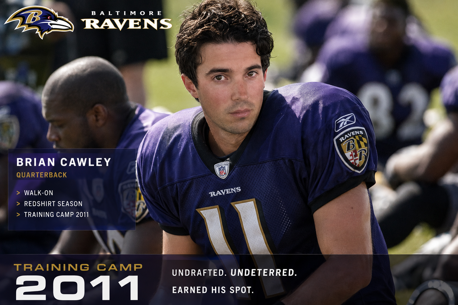 Brian Cawley in a Baltimore Ravens No. 11 jersey during 2011 training camp